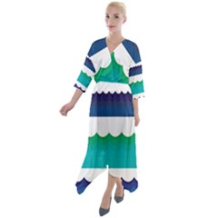 Water-border Quarter Sleeve Wrap Front Maxi Dress by nate14shop