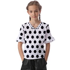 Polkadots White Kids  V-neck Horn Sleeve Blouse by nate14shop