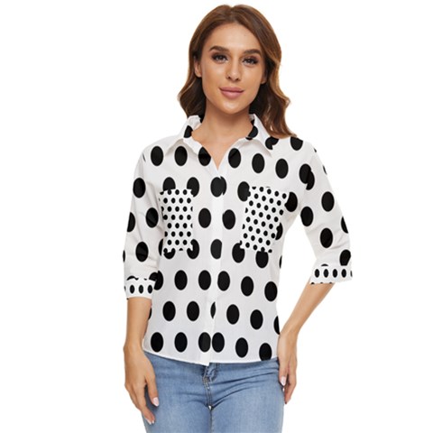 Polkadots White Women s Quarter Sleeve Pocket Shirt by nate14shop