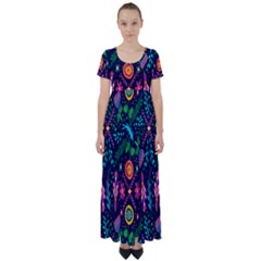 Pattern-vector High Waist Short Sleeve Maxi Dress by nate14shop