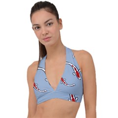 Koi-pattern Halter Plunge Bikini Top