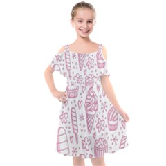 Illustration-pink-ice-cream-seamless-pattern Kids  Cut Out Shoulders Chiffon Dress by nate14shop