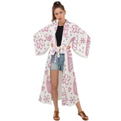 Illustration-pink-ice-cream-seamless-pattern Maxi Kimono by nate14shop