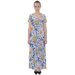 Flowers High Waist Short Sleeve Maxi Dress by nate14shop