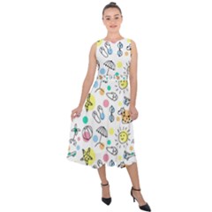 Doodle Midi Tie-back Chiffon Dress