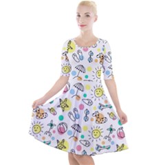 Doodle Quarter Sleeve A-line Dress by nate14shop