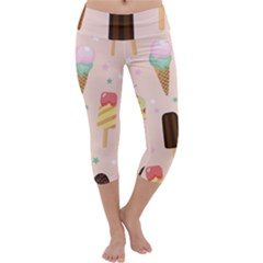 Cute-pink-ice-cream-and-candy-seamless-pattern-vector Capri Yoga Leggings by nate14shop