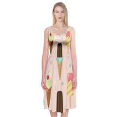 Cute-pink-ice-cream-and-candy-seamless-pattern-vector Midi Sleeveless Dress by nate14shop