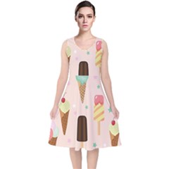 Cute-pink-ice-cream-and-candy-seamless-pattern-vector V-neck Midi Sleeveless Dress  by nate14shop