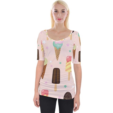 Cute-pink-ice-cream-and-candy-seamless-pattern-vector Wide Neckline Tee by nate14shop