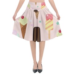 Cute-pink-ice-cream-and-candy-seamless-pattern-vector Flared Midi Skirt by nate14shop