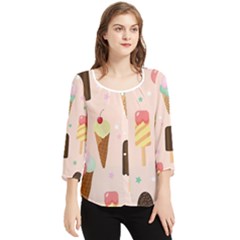 Cute-pink-ice-cream-and-candy-seamless-pattern-vector Chiffon Quarter Sleeve Blouse by nate14shop