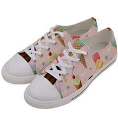 Cute-pink-ice-cream-and-candy-seamless-pattern-vector Women s Low Top Canvas Sneakers by nate14shop