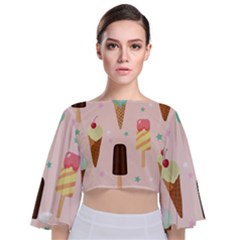 Cute-pink-ice-cream-and-candy-seamless-pattern-vector Tie Back Butterfly Sleeve Chiffon Top by nate14shop