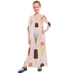 Cute-pink-ice-cream-and-candy-seamless-pattern-vector Kids  Quarter Sleeve Maxi Dress by nate14shop