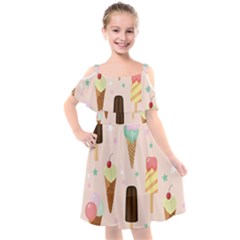 Cute-pink-ice-cream-and-candy-seamless-pattern-vector Kids  Cut Out Shoulders Chiffon Dress by nate14shop