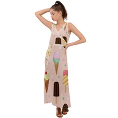 Cute-pink-ice-cream-and-candy-seamless-pattern-vector V-neck Chiffon Maxi Dress by nate14shop