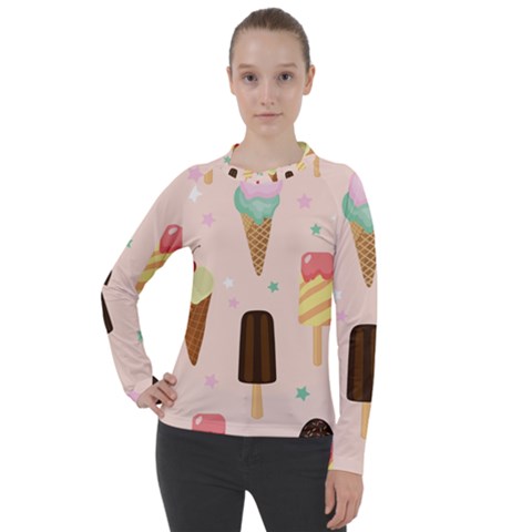 Cute-pink-ice-cream-and-candy-seamless-pattern-vector Women s Pique Long Sleeve Tee by nate14shop