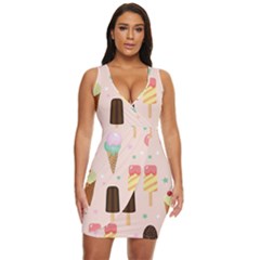 Cute-pink-ice-cream-and-candy-seamless-pattern-vector Draped Bodycon Dress by nate14shop