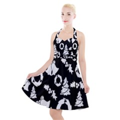 Backdrop-black-white,christmas Halter Party Swing Dress  by nate14shop