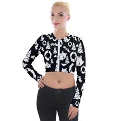 Backdrop-black-white,christmas Long Sleeve Cropped Velvet Jacket by nate14shop