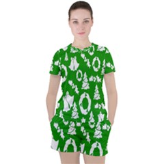 Backdrop-green-white Women s Tee And Shorts Set