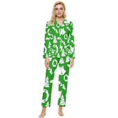 Backdrop-green-white Womens  Long Sleeve Velvet Pocket Pajamas Set by nate14shop