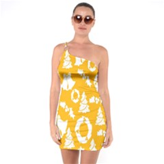 Backdrop-yellow-white One Soulder Bodycon Dress