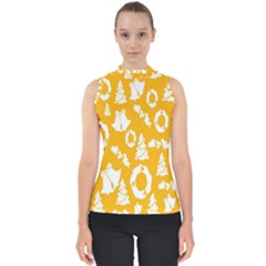 Backdrop-yellow-white Mock Neck Shell Top