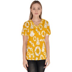 Backdrop-yellow-white Women s V-neck Scrub Top