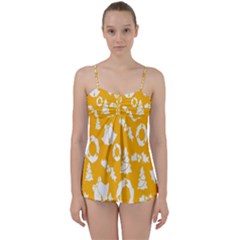 Backdrop-yellow-white Babydoll Tankini Set