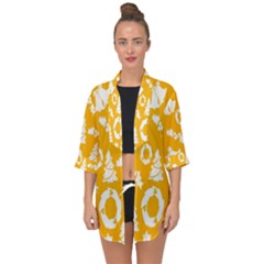 Backdrop-yellow-white Open Front Chiffon Kimono