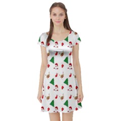 Christmas Tree,santa Short Sleeve Skater Dress by nate14shop