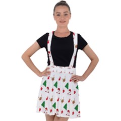 Christmas Tree,santa Velvet Suspender Skater Skirt by nate14shop