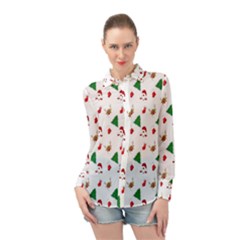 Christmas Tree,santa Long Sleeve Chiffon Shirt