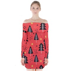 Christmas Tree,snow Star Long Sleeve Off Shoulder Dress by nate14shop