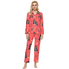 Christmas Tree,snow Star Womens  Long Sleeve Velvet Pocket Pajamas Set by nate14shop