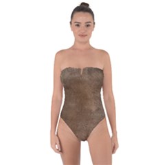 Background-wood Pattern Dark Tie Back One Piece Swimsuit by nate14shop