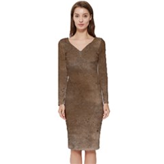 Background-wood Pattern Dark Long Sleeve V-neck Bodycon Dress  by nate14shop