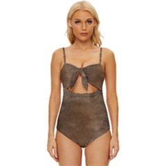 Background-wood Pattern Dark Knot Front One-piece Swimsuit by nate14shop