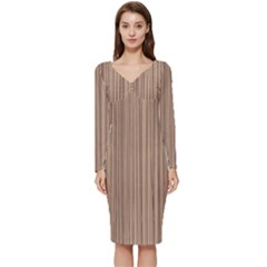 Background-wood Pattern Long Sleeve V-neck Bodycon Dress  by nate14shop