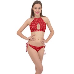 Christmas Pattern,love Red Cross Front Halter Bikini Set by nate14shop