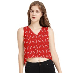 Christmas Pattern,love Red V-neck Cropped Tank Top by nate14shop