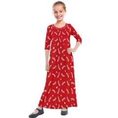 Christmas Pattern,love Red Kids  Quarter Sleeve Maxi Dress by nate14shop