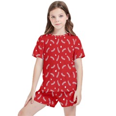 Christmas Pattern,love Red Kids  Tee And Sports Shorts Set by nate14shop