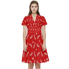 Christmas Pattern,love Red Short Sleeve Waist Detail Dress by nate14shop