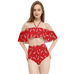 Christmas Pattern,love Red Halter Flowy Bikini Set  by nate14shop