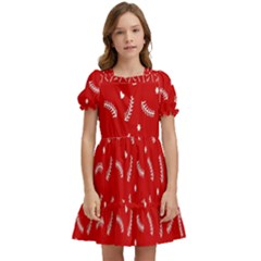 Christmas Pattern,love Red Kids  Puff Sleeved Dress by nate14shop