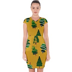 Christmas Tree,yellow Capsleeve Drawstring Dress 