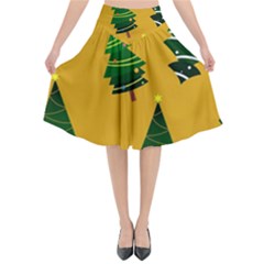 Christmas Tree,yellow Flared Midi Skirt by nate14shop